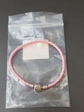 Pandora Pink Braided Leather Bracelet with Silver-Tone Clasp